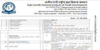 Section Officer Bachelor’s Degree Jobs in Rajiv Gandhi National Institute of Youth Development