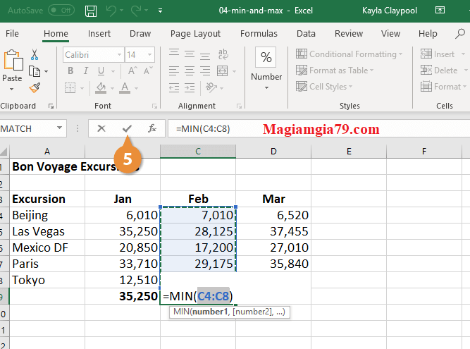 Công thức MIN Excel