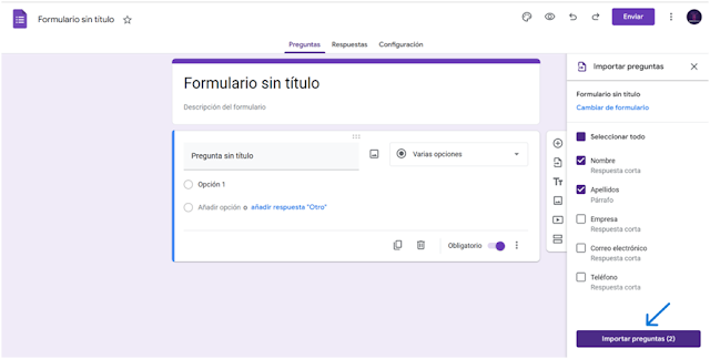 Importar las preguntas seleccionadas