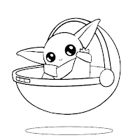 Baby Yoda in spaceship coloring page