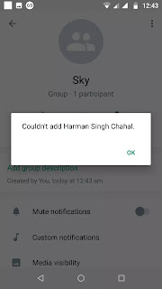 Whatsapp screen showing not able to add