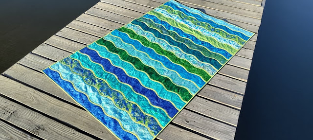 High Tide bias tape applique quilt in Calm Lagoon batik fabrics