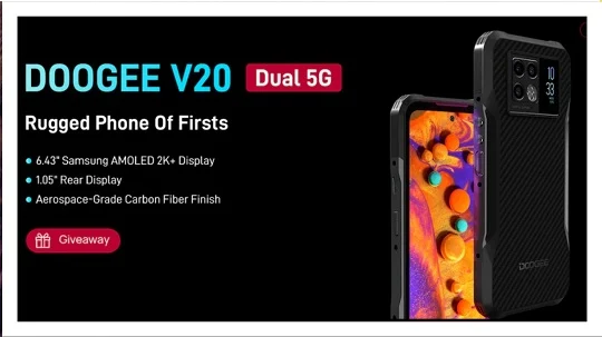 6000mAh बैटरी, 8GB रैम, 256GB स्टोरेज के साथ Doogee V20 5G के लिए प्री-ऑर्डर अगले महीने शुरू होंगे! Pre-orders for Doogee V20 5G with 6000mAh battery, 8GB RAM, 256GB storage to start next month!