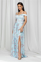 Rochie Ariana bleu lunga cu imprimeu floral