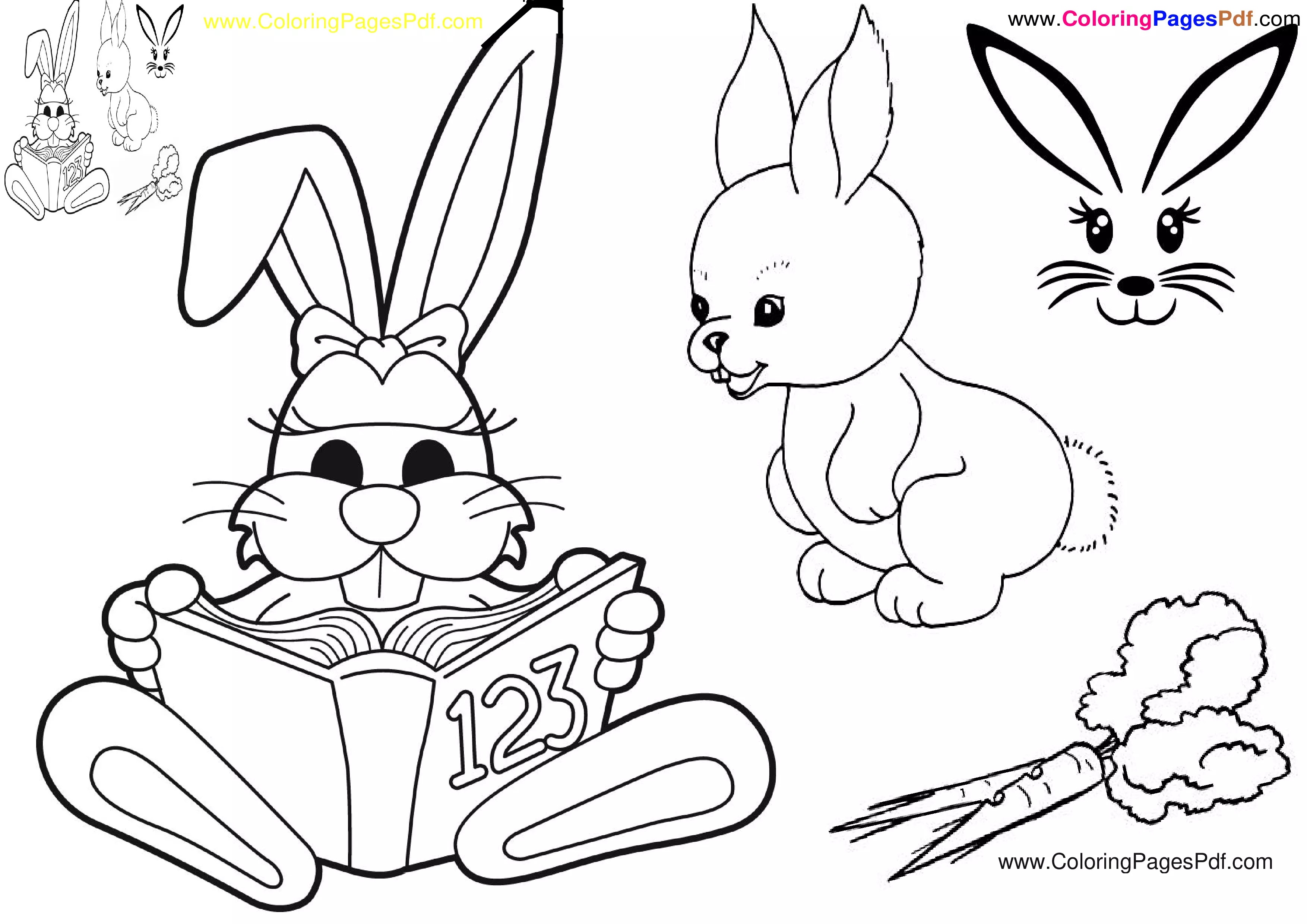 Bunny coloring pages for kindergarten