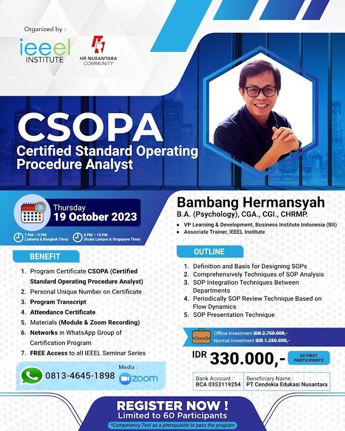 WA.0813-4645-1898 | Certified Standard Operating Procedure Analyst (CSOPA) 19 Oktober 2023