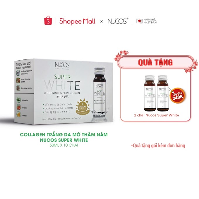 Mall Shop [ nucos.japan ] Collagen trắng da mờ thâm nám Nucos Super White 50ml x 10 chai