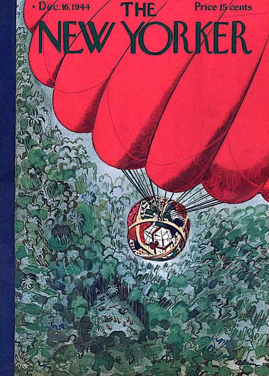 December 16 1944 New Yorker magazine, a Christmas gift air-drop to USA soldiers in a jungle