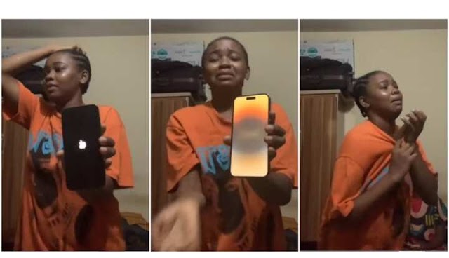Garri' Lady Davido Gave N2m Sheds Tears in Video as Someone Gifts Her iPhone 14 Pro Max
