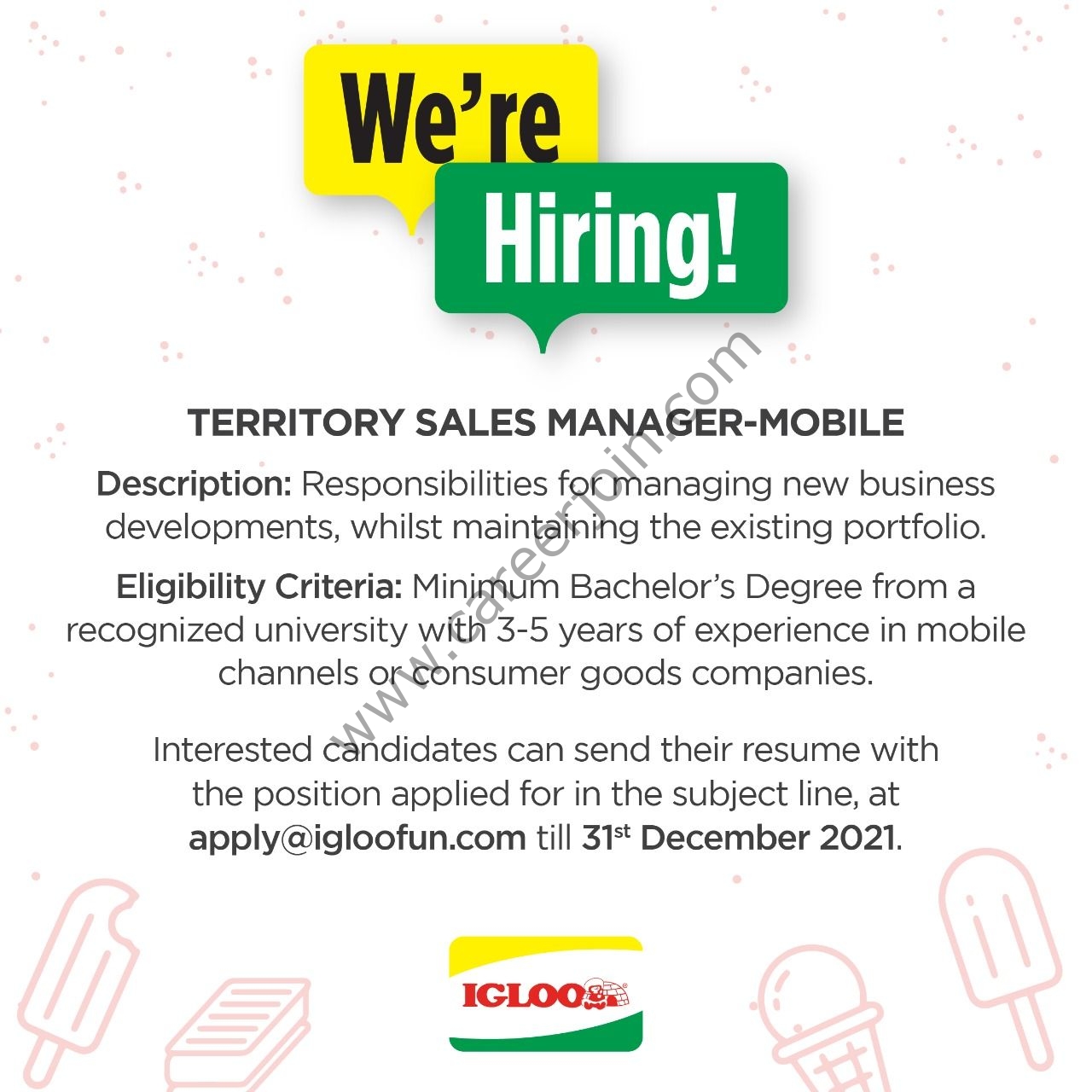 IGLOO Pakistan Jobs Territory Sales Manager Mobile