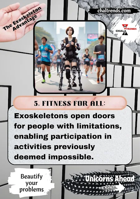 A person with limited mobility, wearing an exoskeleton, participating in a marathon alongside other runners.