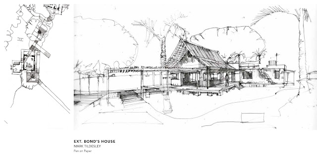No Time To Die Concept Art - Ext. Bond's House - Mark Tildesley, Pen on Paper