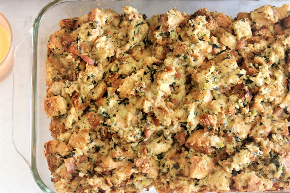 baked-sausage-stuffing-eggs-sage-parsley-homemade-croutons