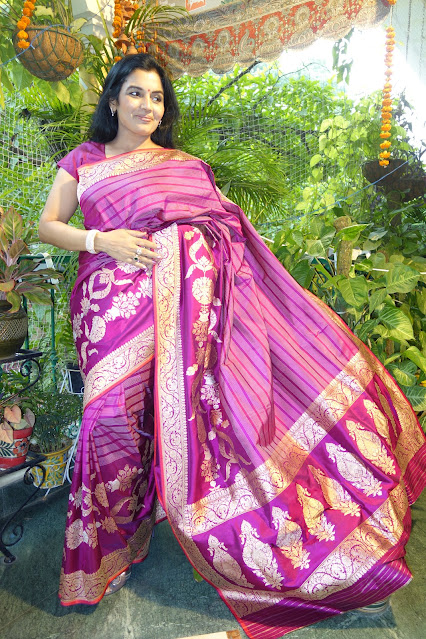 Banarasi ektara silk kaduwa weave in onion pink.