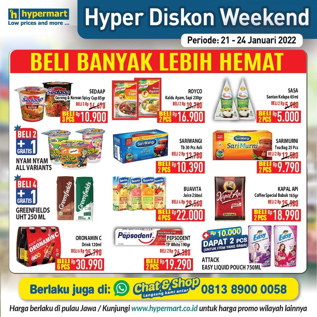 Ayam Broiler 30 Ribu, Indomie 92 Ribu, Teh Pucuk 9ribu di Katalog Weekend Hypermart (21 - 24 Jan 2022)