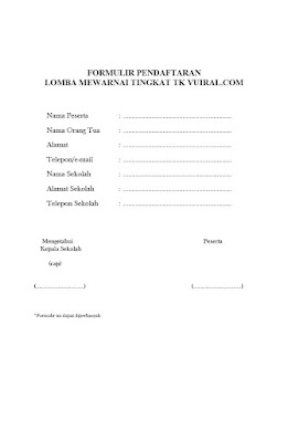 Contoh Formulir Pendaftaran Lomba Mewarnai Tingkat TK Dan SD (Anak-Anak)