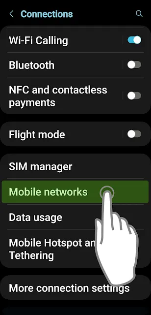 Mobile Networks Menu in Connections Heading Picture