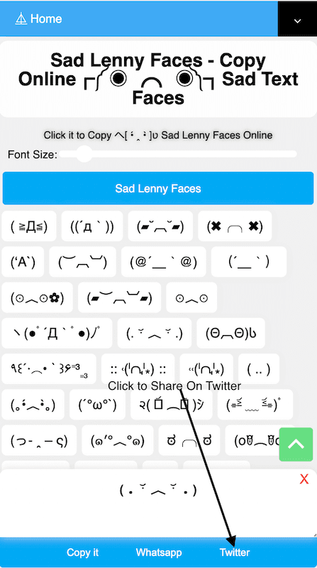 How to Share (.﹒︠₋﹒︡.) Sad Lenny Faces On Twitter?