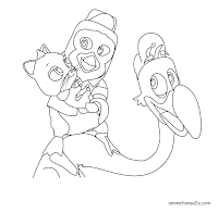 Freddy, Pip and kitten coloring page