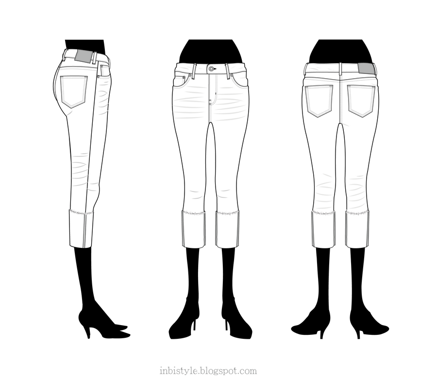 Stretch skinny jeans with frayed cuffs technical drawing