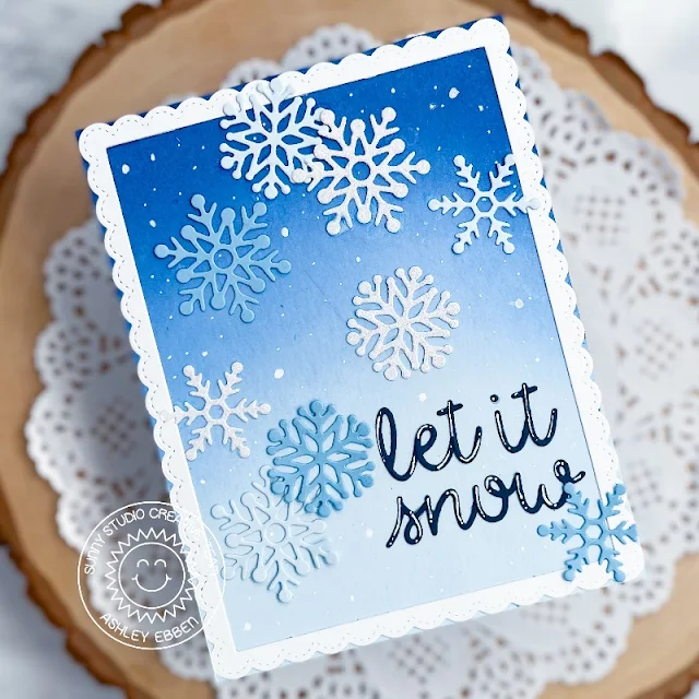 Sunny Studio Stamps: Lacy Snowflake Dies Winter Themed Holiday Card by Ashely Ebben (featuring Fancy Frame Dies, Loopy Letter Dies)