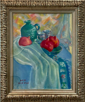 郭為美個展:「多彩多姿 De Colores！」_石榴、錫杯和藍瓷瓶 / 油彩畫布 / 65x50cm_這裡創見,jpg
