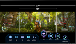 Adegan yang mengubah permainan secara keseluruhan Tampilan Game & Bilah Game Super Ultrawide Rasio layar 21:9 dan 32:9 memberi Anda area tampilan ekstra yang Anda butuhkan untuk memaksimalkan pengalaman bermain game—dan untuk menang. Optimalkan gameplay Anda dengan Game Bar, menu di layar yang memungkinkan Anda melakukan penyesuaian waktu nyata terhadap rasio layar, pemeriksaan jeda input, FPS, HDR, pengaturan headset nirkabel, dan banyak lagi.  * Super UltraWide GameView hanya tersedia untuk game yang didukung ultra lebar dan game PC.* Beberapa ukuran game mungkin tidak mendukung atau dibatasi dalam penggunaan fungsi ini.* Perubahan resolusi layar dari perangkat eksternal mungkin diperlukan.* Tidak tersedia di Q60A 32 '
