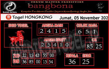 Prediksi Bangbona HK Jumat 05 November 2021