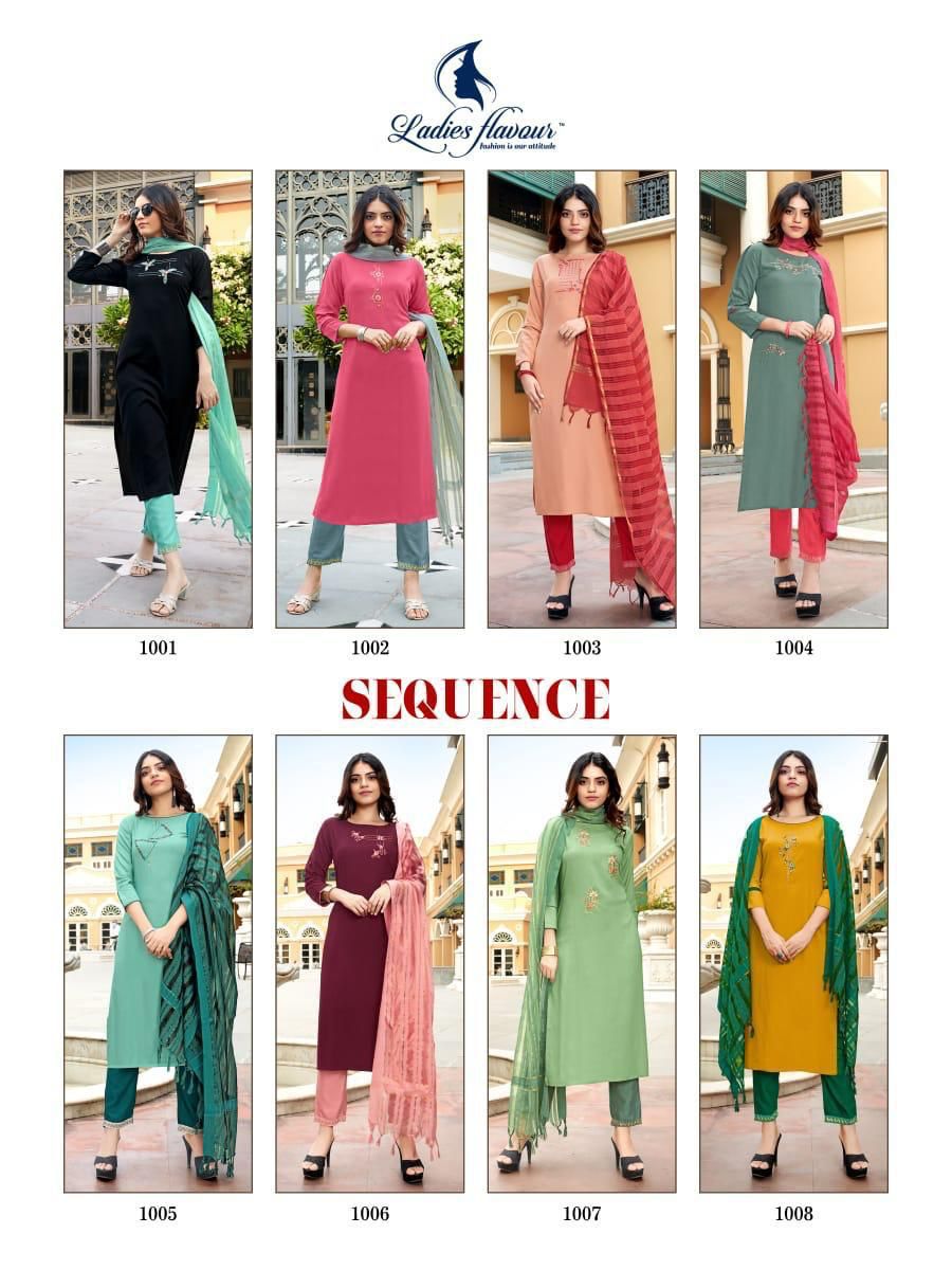 Ladies Flavour Sequence Readymade Pant Style Suits Catalog Lowest Price