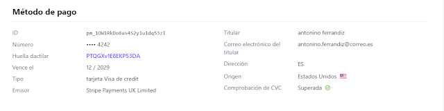 Payment details for a Stripe transaction