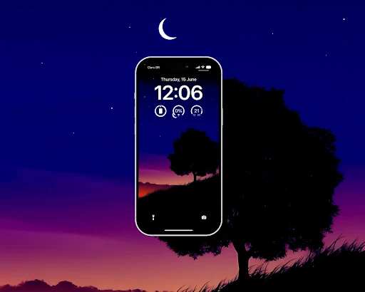 Minimalist 4K Night Landscape Wallpaper with Tree and Moon
