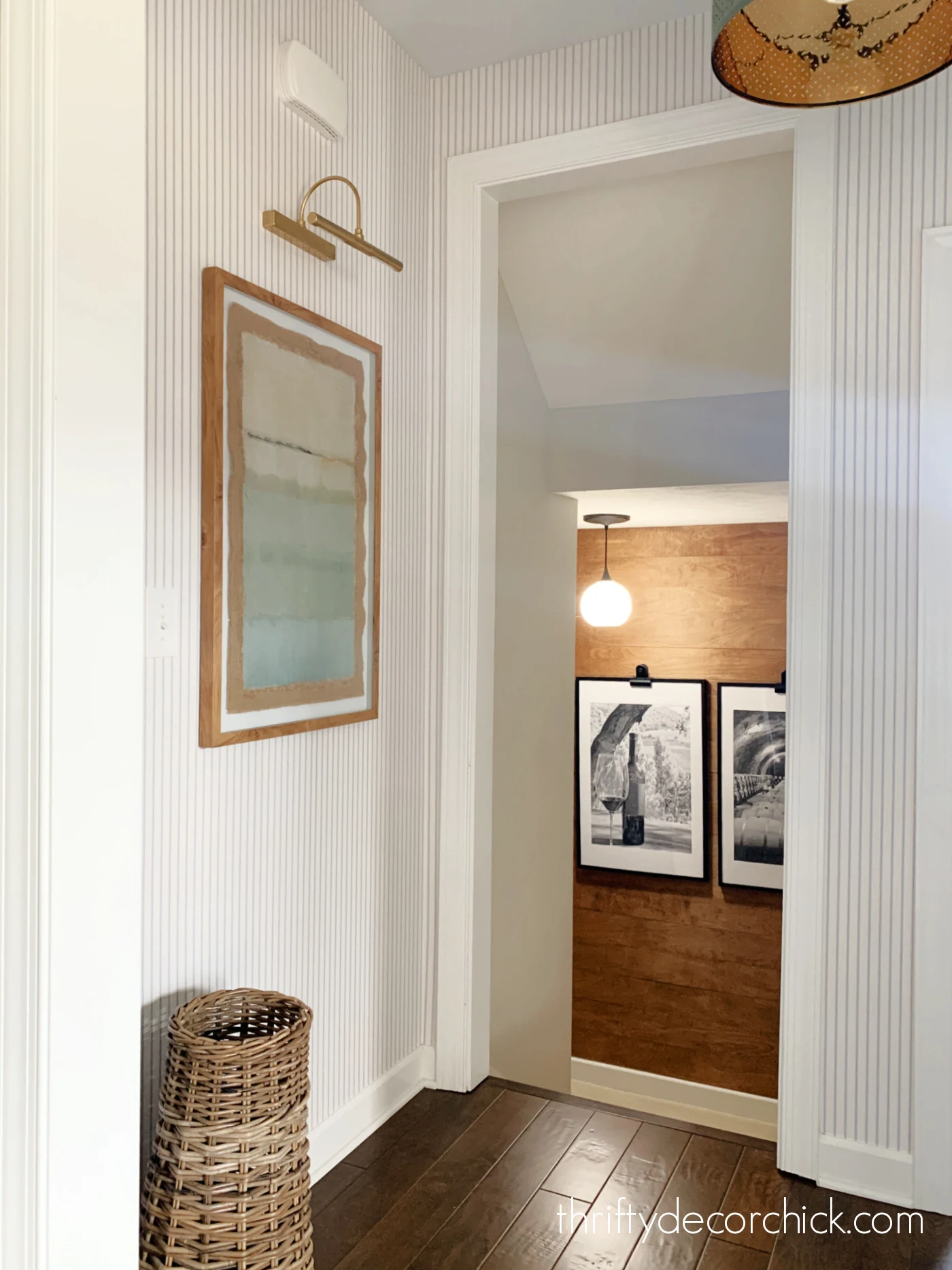 striped wallpaper in foyer