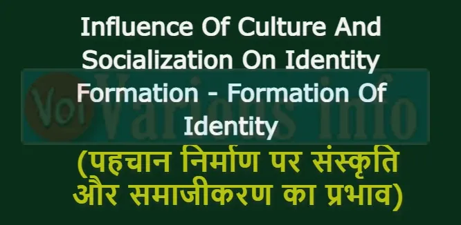 Influence Of Culture And Socialization On Identity Formation - Formation Of Identity (पहचान निर्माण पर संस्कृति और समाजीकरण का प्रभाव)