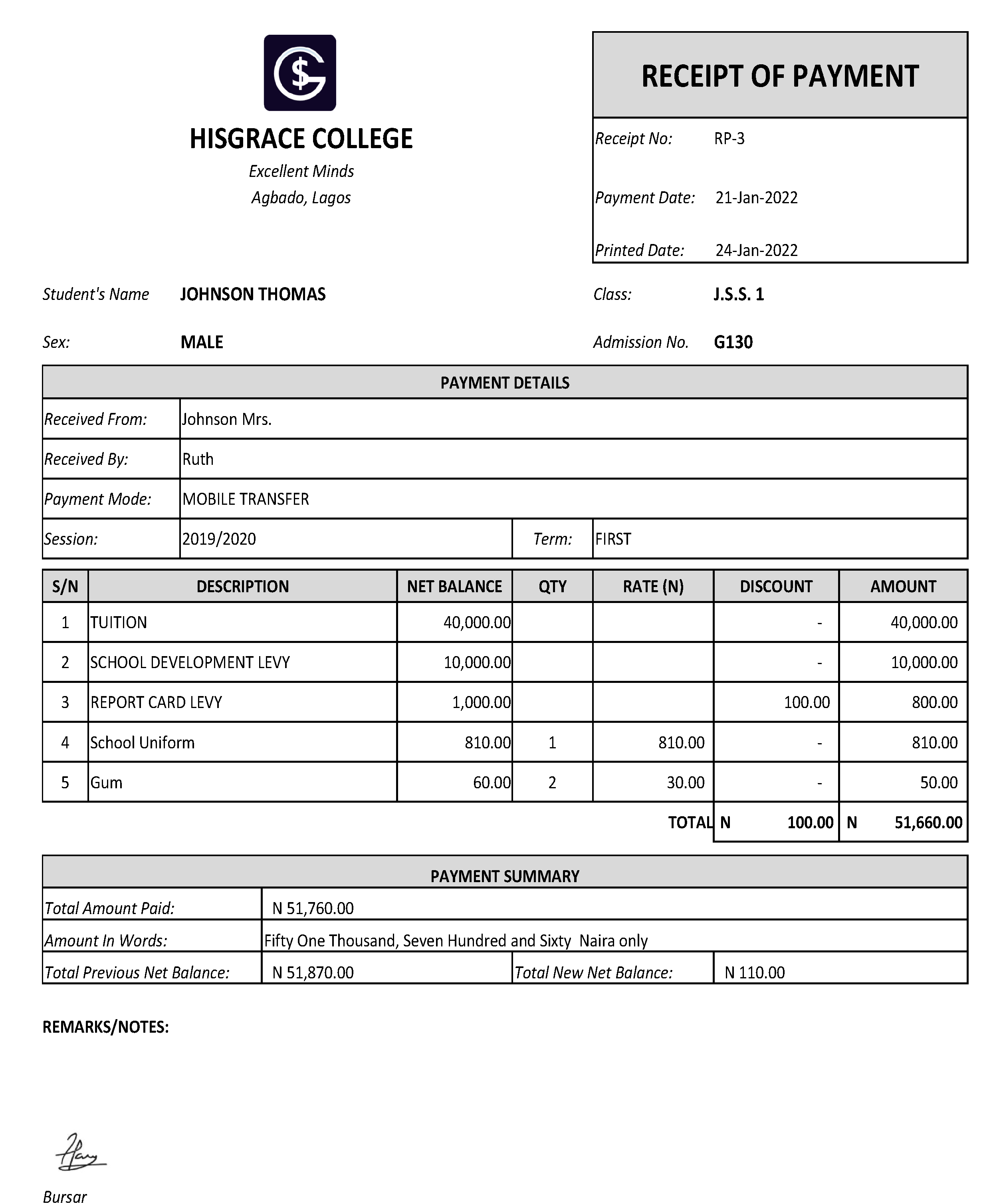 student receipt generator sample pdf