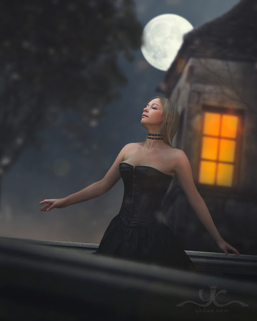 Woman in Moonlight on a Balcony Photo Manipulation Photoshop Tutorial