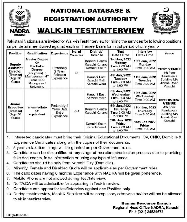 NADRA Karachi Vacancies 2021 | NADRA Karachi Jobs 2021 Advertisement