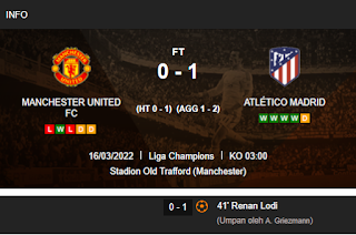 Cuplikan Gol Liga Champions Manchester United vs Atletico Madrid 0-1