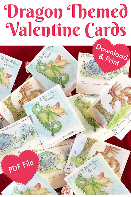 Dragon Themed Valentine cards printable - Dragon valentines for fantasy loving fans