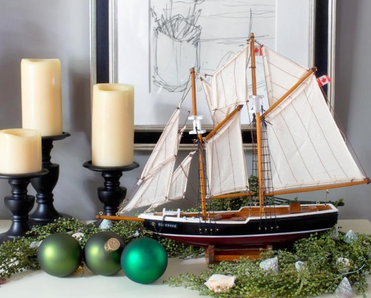 Nautical christmas model sailboat decorative vignette idea