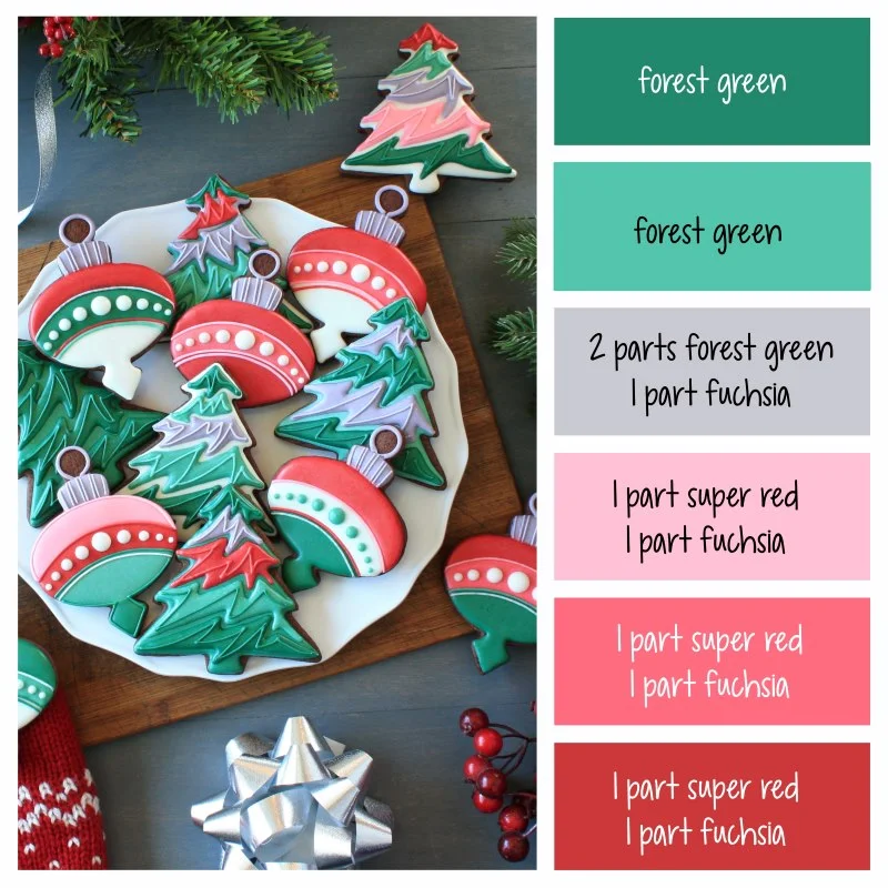 Christmas and Holiday decorated chocolate sugar cookies -- Christmas tree and Christmas ornament cookies