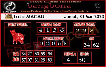 Prediksi Bangbona Toto Macau Jumat 31 Maret 2023