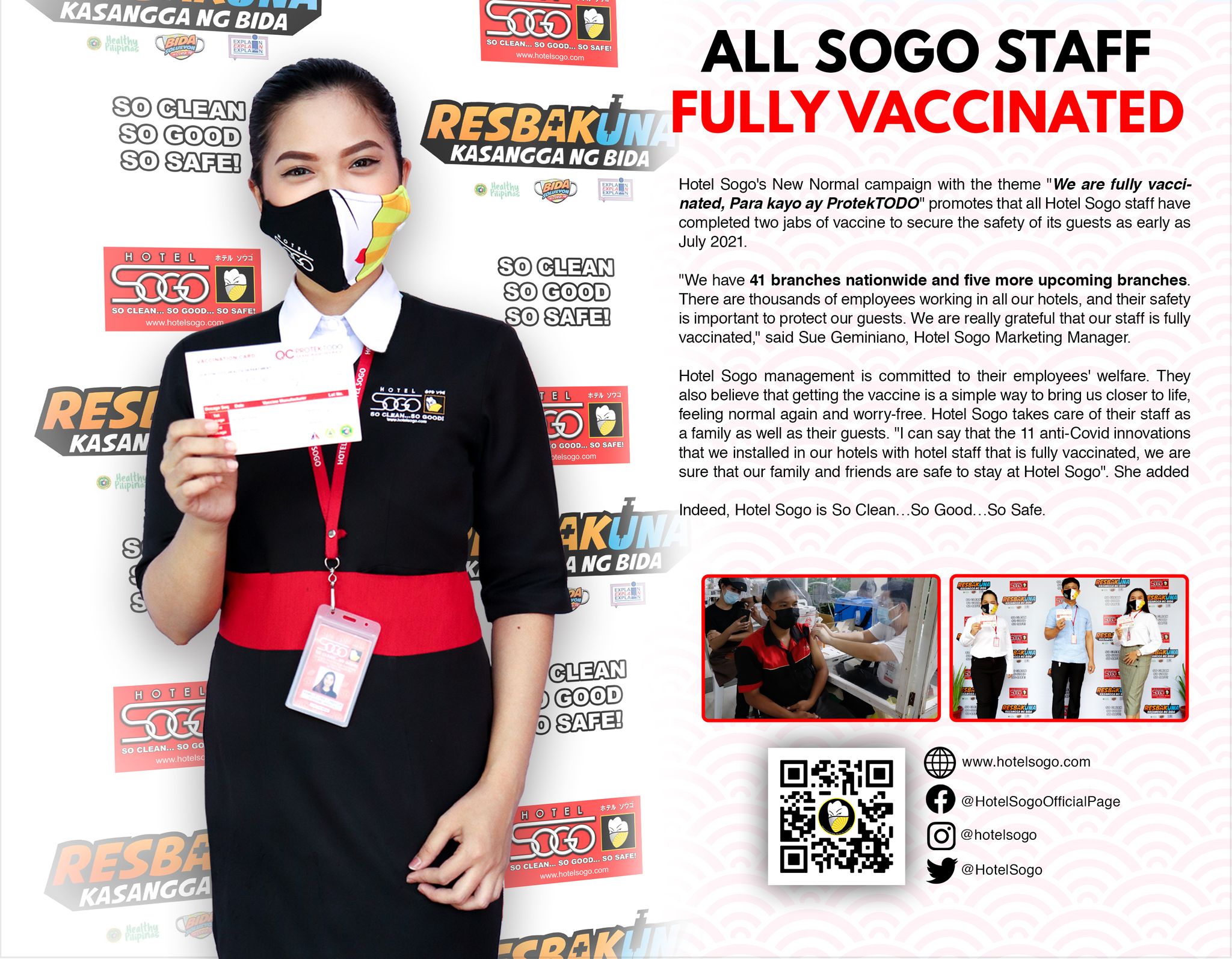 Hotel Sogo staff with vaccinated cards