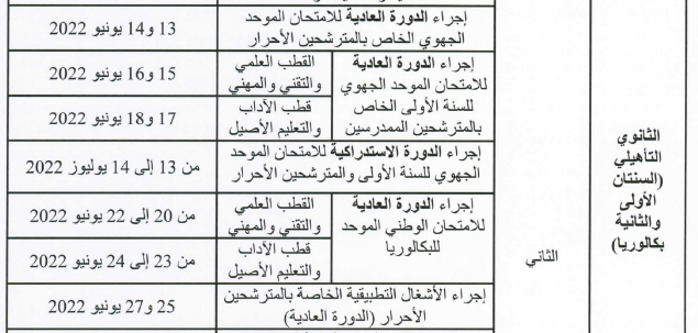 تاريخ و جدولة الامتحان الوطني والجهوي بكالوريا 2022 رسميين وأحرار