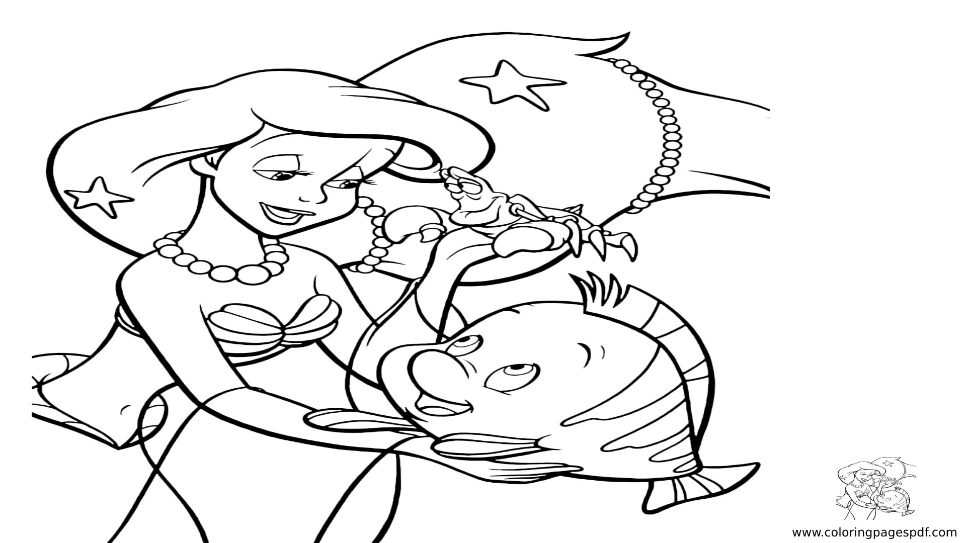 Coloring Pages Of Ariel Holding Flounder And Sebastian