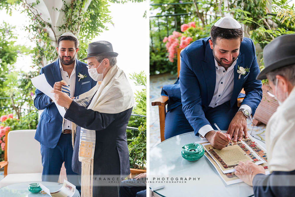 Groom signing Jewish wedding