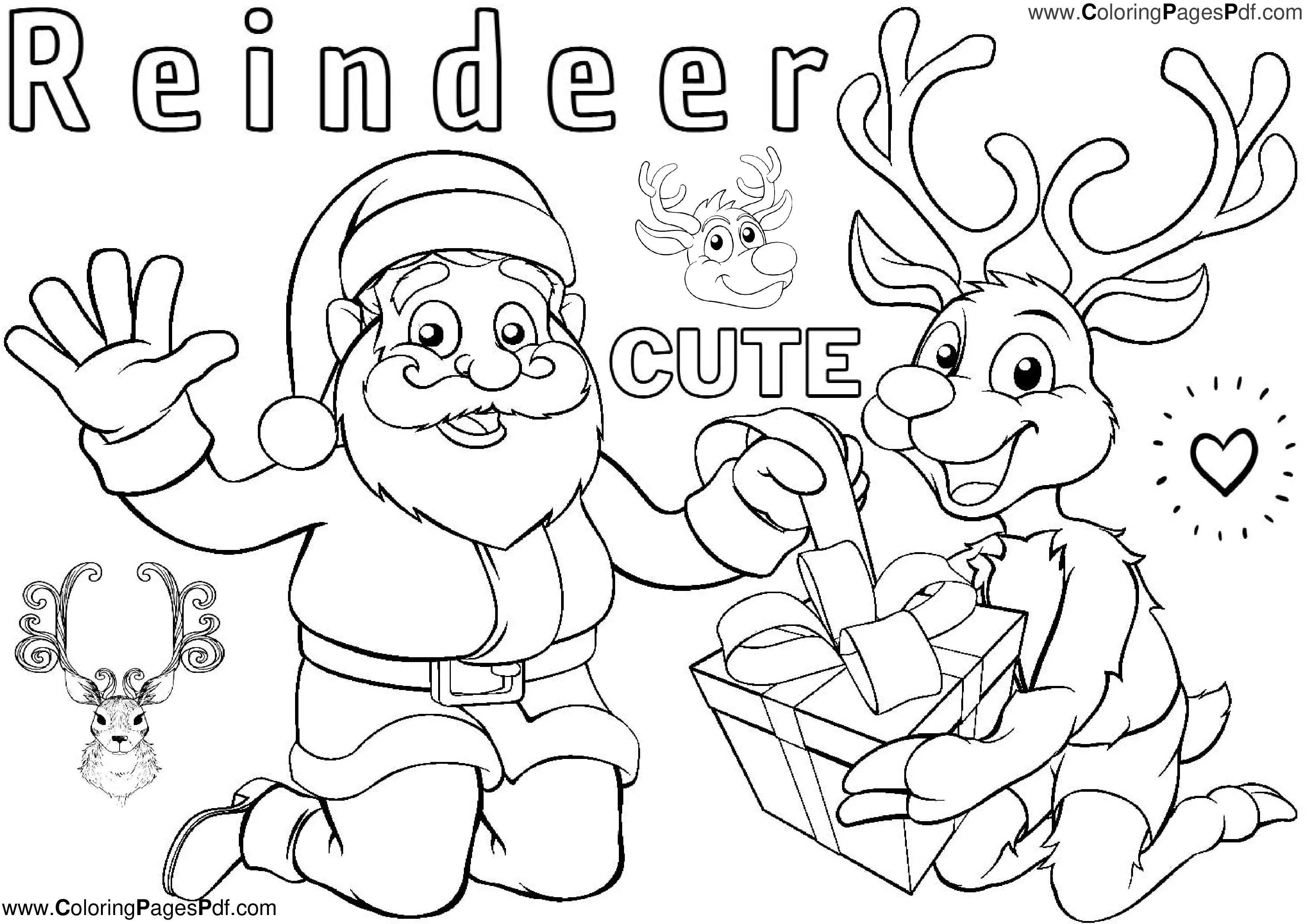 Cute reindeer coloring pages
