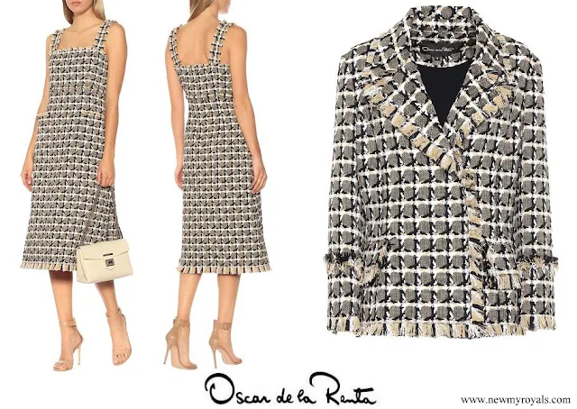 Queen Maxima wore OSCAR DE LA RENTA cotton and wool blend tweed dress and jacket