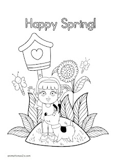 happy spring couloring page for kids
