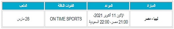 موعد ومكان والقنوات الناقلة لمباراة منتخب مصر وليبيا