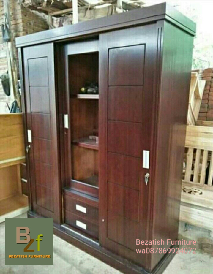 lemari baju 3 pintu kayu jati minimalis